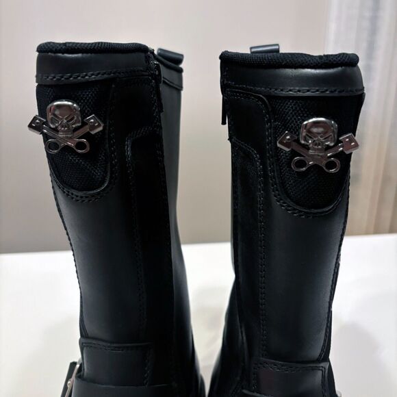 Xelement Women's Black Tribal Skull Leather Motorcycle Riding Boots Size 8 - Picture 7 of 14